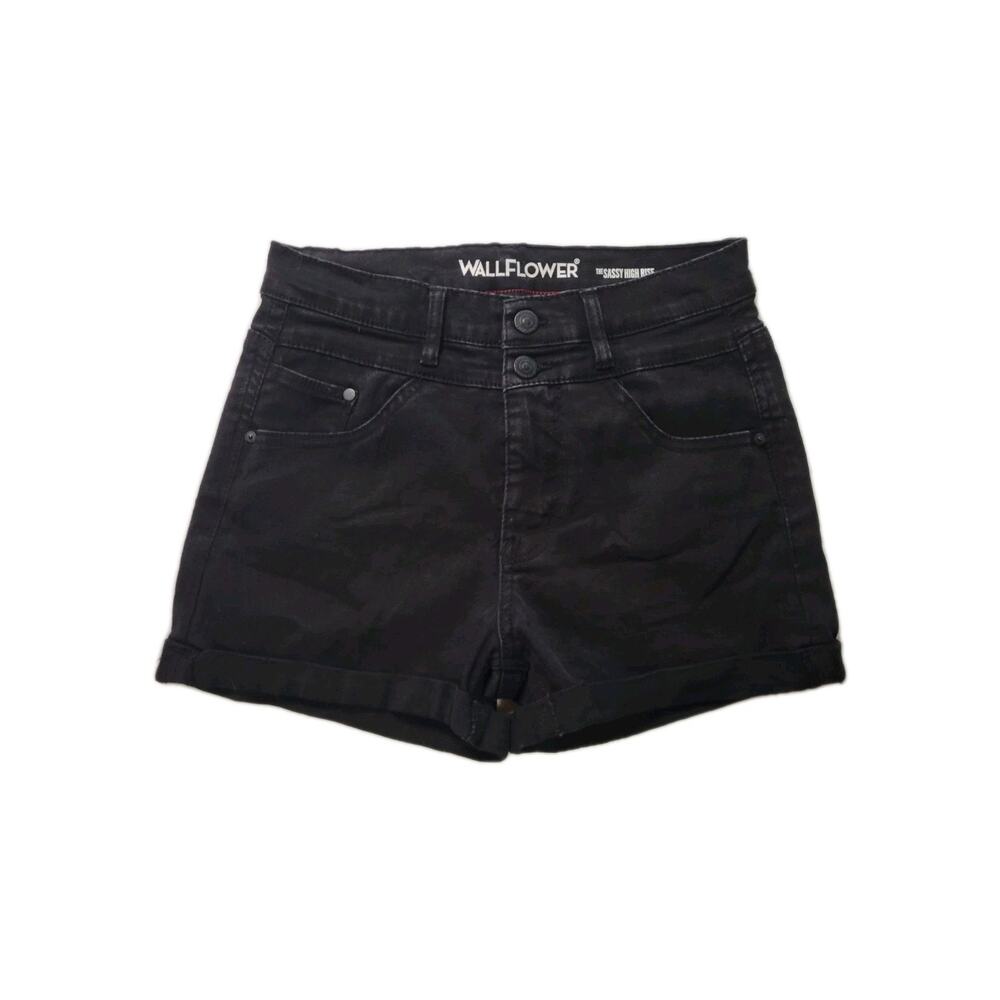 Wallflower Juniors 7 Black Sassy High Rise Denim Summer Festival Shorts